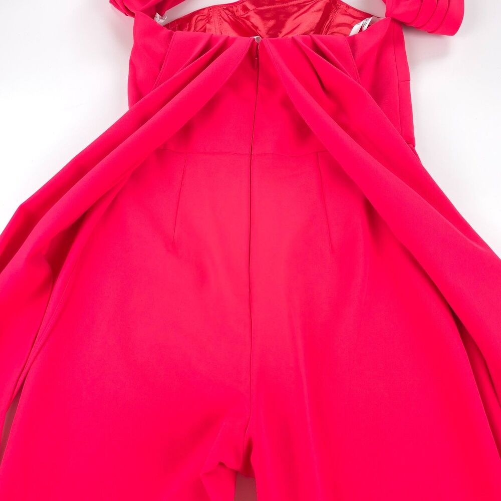 NWT Jovani 08209 Off-shoulder Straight Neck Draped Flare Jumpsuit Lipstick Pink - Picture 9 of 11